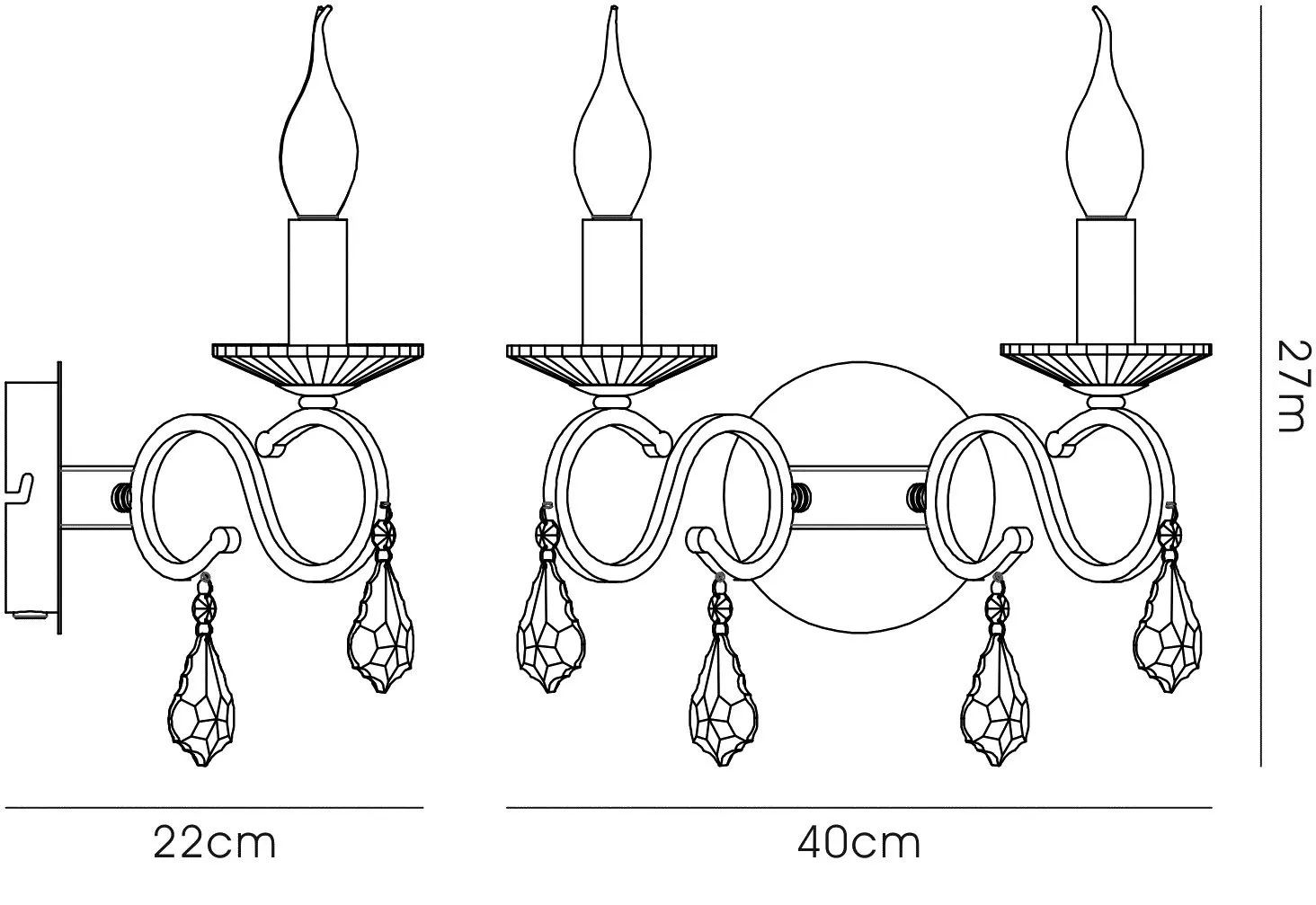 Torino Polished Chrome Crystal Wall Lights Diyas Armed Wall Lights